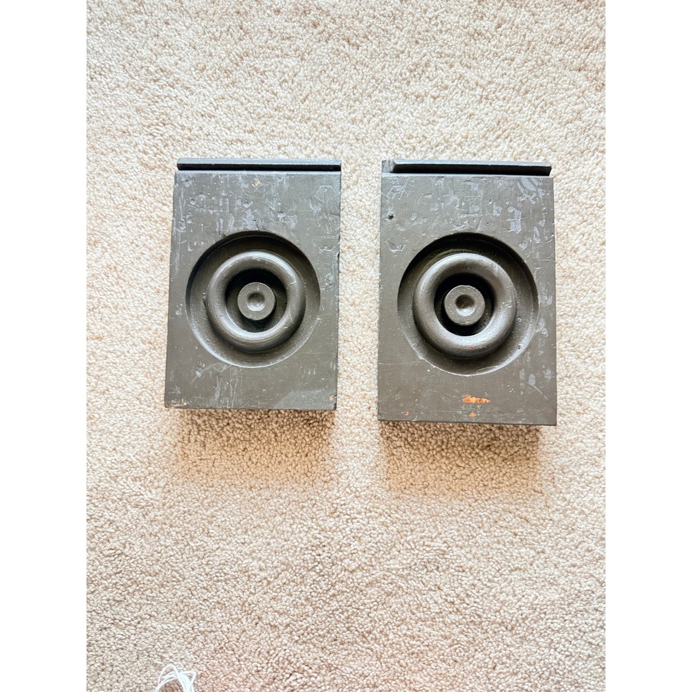 Vintage Industrial Wooden Foundry Mold Pair Wall Art Bullseye Pattern Green